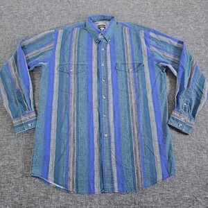 KARMAN Mens Blue Grey Striped Long Sleeve Button Down Shirt Vintage Size XL